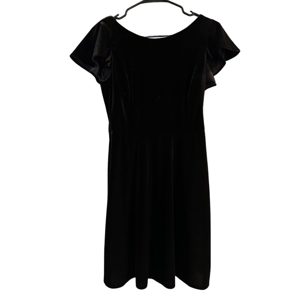 London Times Black Velvet Ruffle V-Back Cocktail Dress Womens Size 4 y2k 90s